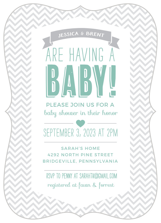 Invite friends and family to shower the mother-to-be with gifts for her baby with the Trendy Chevron Baby Shower Invitations from the Love Vs Design Collection at Basic Invite.