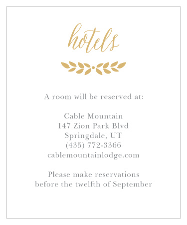 Customize the Blushing Leaves Foil Accommodation Cards instantly online with our collection of hand-picked fonts and our palette of over 160 custom colors.