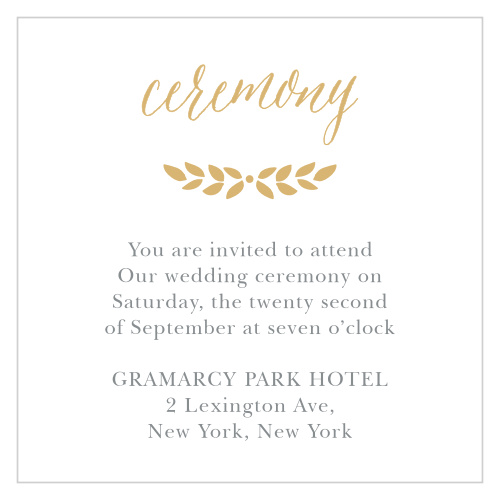 The Blushing Leaves Foil Ceremony Cards are graceful, nature-inspired enclosure cards.