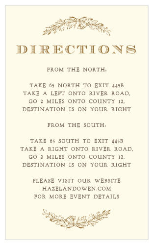 Provide guests with a guide to your wedding venue with the clean design of the Charming Woods Direction Cards from the Love Vs Design Collection.