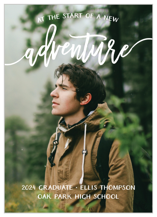 Turn your grad shot into an epic background on the Adventure Awaits Graduation Announcements.