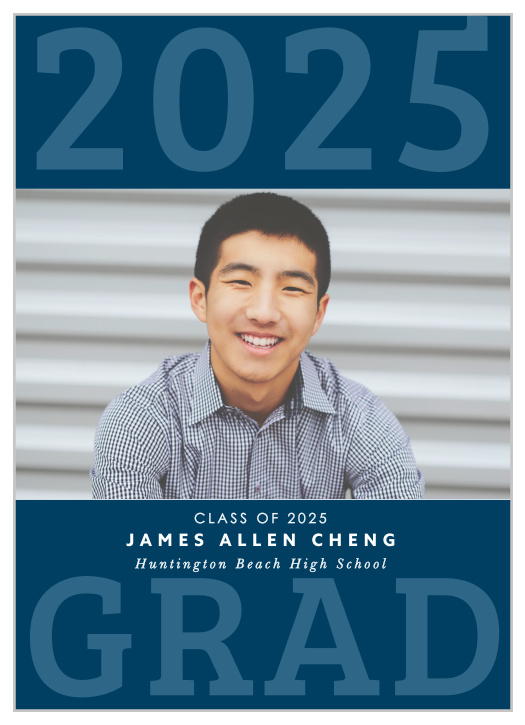 Write your grad date in a chunky script font at the top of the Big Year Graduation Announcements.