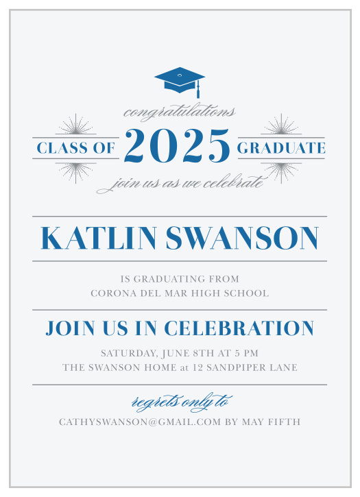 Invite friends and family to attend and celebrate your upcoming ceremony with the Posh Celebration Graduation Invitations.