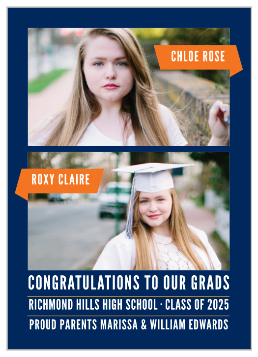 Create an announcement for not one but two grads with the Two of A Kind Graduation Announcements.