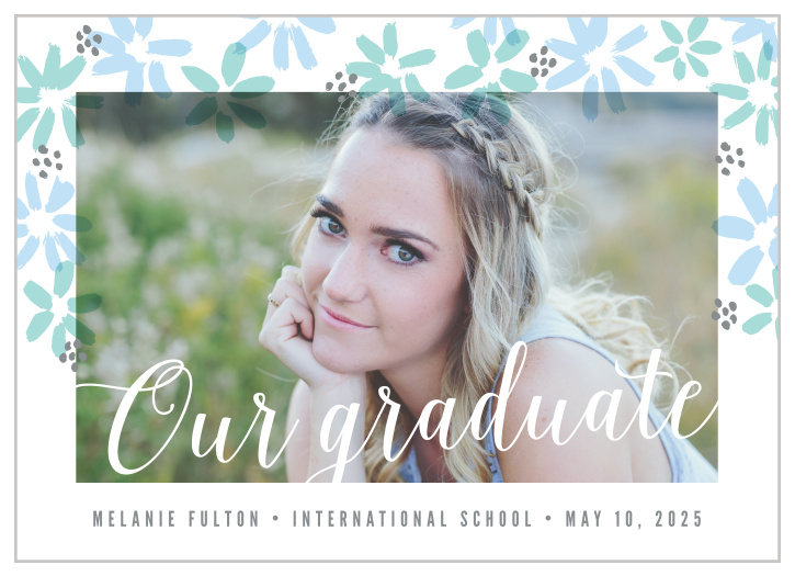 Painterly flowers create a whimsical border around your favorite grad shot on the Doodle Florals Graduation Announcements.