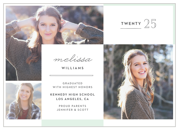Create a contemporary spread of your best grad photos to the Modern Grid Graduation Announcements.