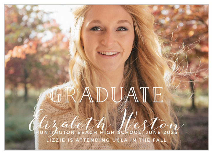 Use your favorite grad shot as the background to the Overlay Script Graduation Announcements.