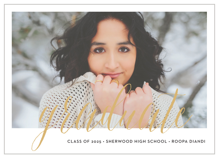 Send sophisticated announcements for your upcoming ceremony with the Script Window Foil Graduation Announcements.