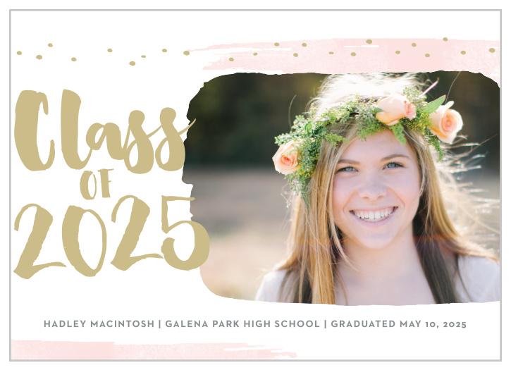 Effervescent strokes and dots frame the Painted Swoosh Graduation Announcements.