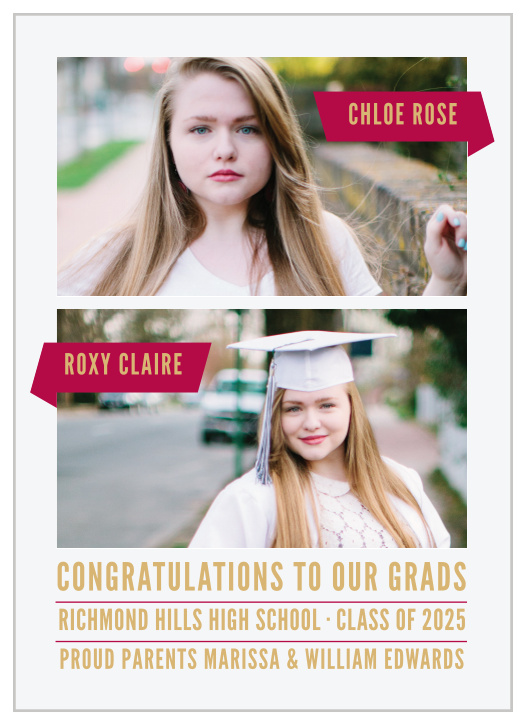 Create an announcement for not one but two grads with the Two of A Kind Foil Graduation Announcements.