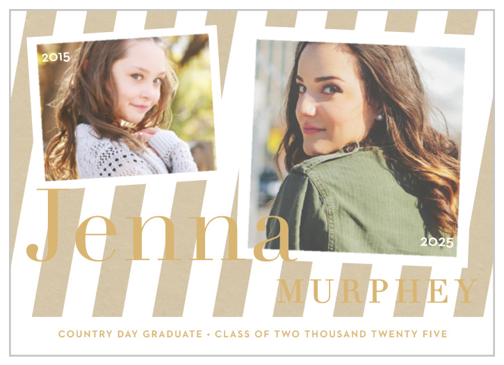 Compare a photo from your childhood with one of your grad shots using the Striped Snapshots Foil Graduation Announcements.