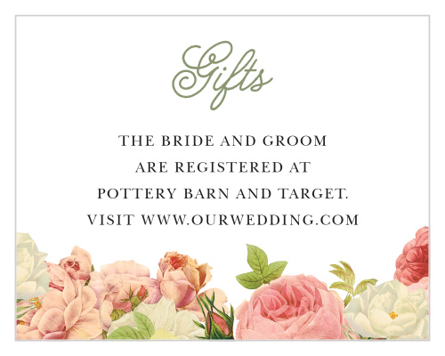 Beautiful, vintage florals line the bottom of the Alluring Florals Registry Cards.
