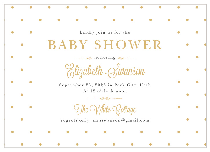 Invite friends and family to celebrate the mother-to-be with the vintage style of the Darling Dots Foil Baby Shower Invitations.