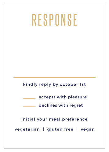 Create simple RSVPs for your modern wedding with the Divinely Modern Foil Response Cards.