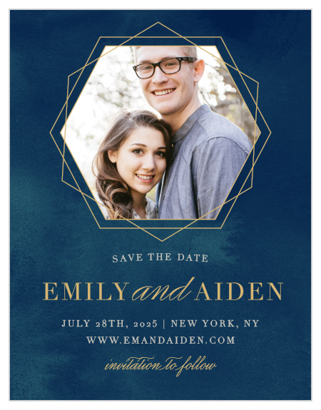 Frame your engagement photo in the chic hexagon of the Geometric Dreams Foil Save-the-Date Cards.