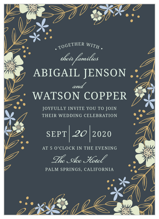 Whimsical flowers seem to sway on the Radiant Garden Foil Wedding Invitations.