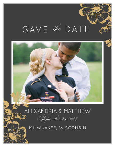 Enhance the Vintage Blooms Foil Save-the-Date Cards with your engagement photo. 