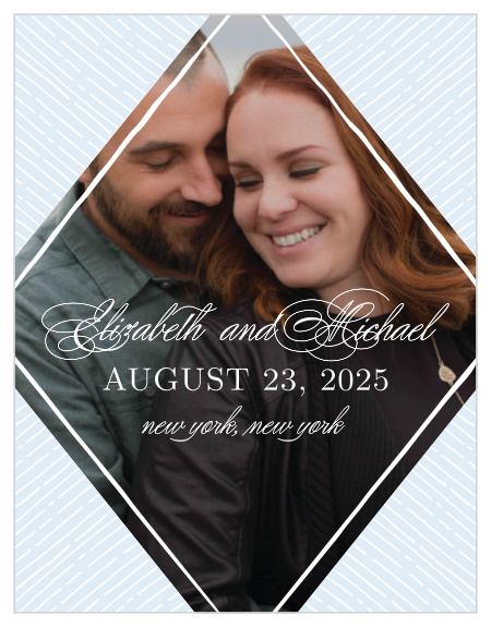 Rays emanate from your engagement photo on the Dazzling Diamond Save-the-Date Cards.