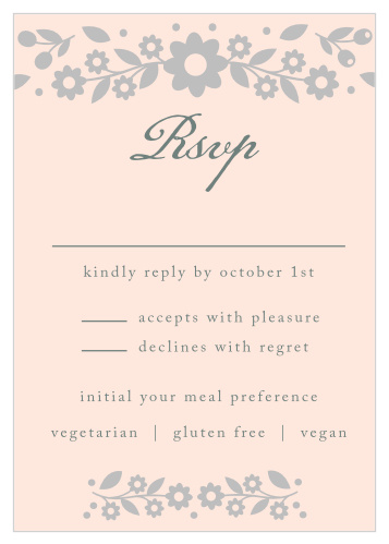 Whimsical flowers accent your text on the Floral Frame Foil Response Cards.