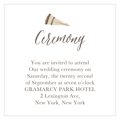 A feather tops the free-spirited design of the Bohemian Floral Ceremony Response Cards.