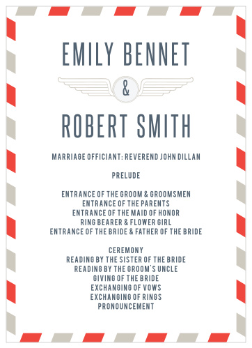 Organize your wedding with the retro stylings of the Antique Airmail Wedding Programs.