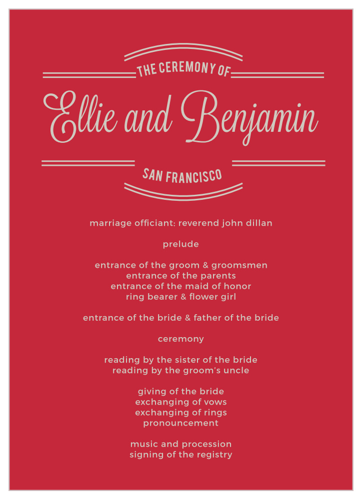 Rhapsody In Red Wedding Programs
