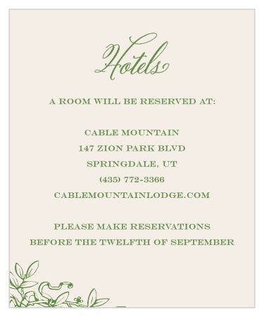 Help guests make travel plans for your wedding with the Classical Gardens Accommodation Cards from the Love Vs Design Collection at Basic Invite.