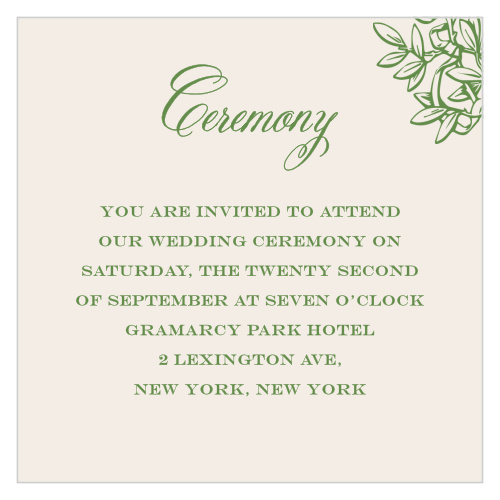 Create elegant, customized invitations to your wedding ceremony with the Classical Gardens Ceremony Cards.