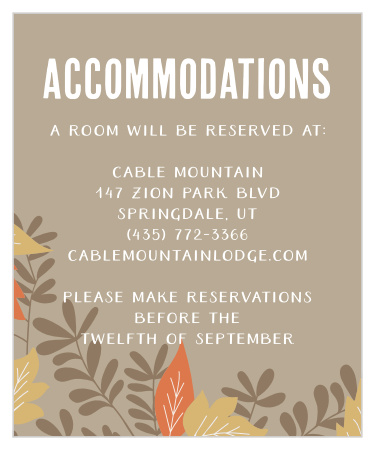 Help guests make travel plans with the Autumn Leaves Foil Accommodation Cards.