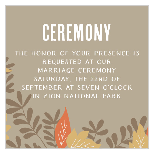 Create truly custom wedding stationery with the Autumn Leaves Foil Ceremony Cards. 