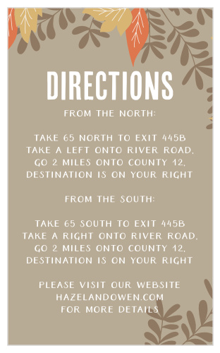 Ensure guests know how to find your wedding venue with the Autumn Leaves Foil Direction Cards.