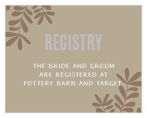 Direct guests to your wedding wish list with the completely customizable Autumn Leaves Foil Registry Cards.