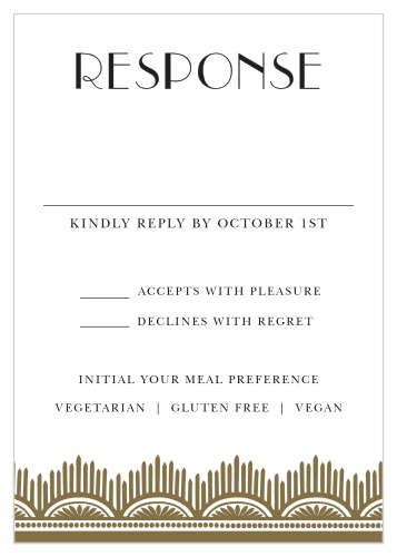 Dress your RSVPs with the vintage class of the Roaring Twenties Response Cards from the Love Vs Design Collection at Basic Invite.