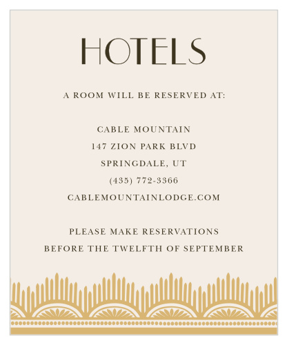 Dress hotel reservation details in the vintage class of the Roaring Twenties Foil Accommodation Cards. 