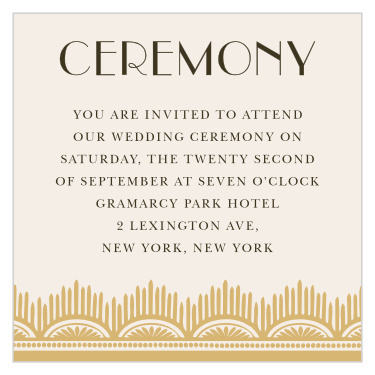 The Roaring Twenties Foil Ceremony Cards dress your ceremony details with vintage class.