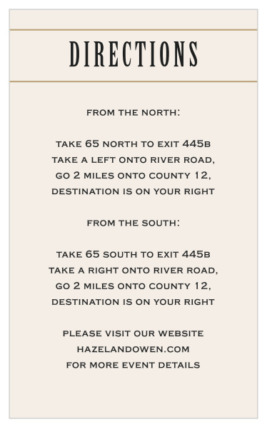 Direct guests to your elegantly contemporary wedding venue with the Diamond Field Direction Cards. 