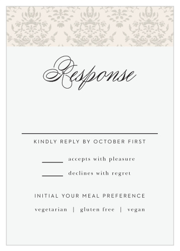 Tally every friend and family member that plans to attend your wedding with our Damask Border Response Cards.