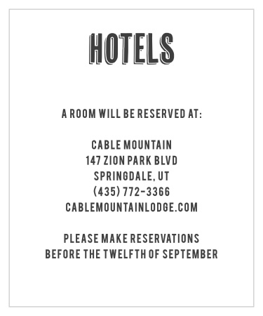 The Chalkboard Stamp Accommodation Cards keep the same look and feel as the rest of the Chalkboard Stamp Wedding Invitation Suit.