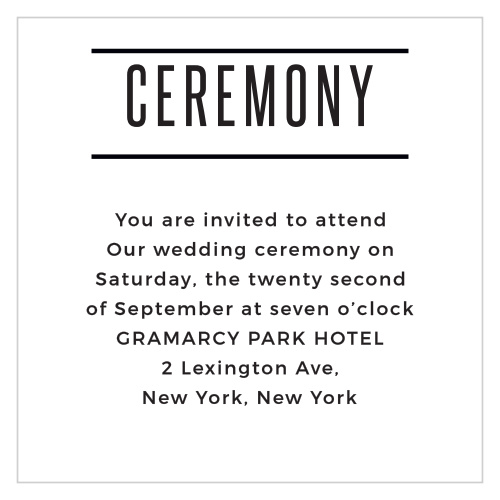 The Modern Tendencies Ceremony Cards are the perfect way to invite the most important guests to be at your wedding ceremony