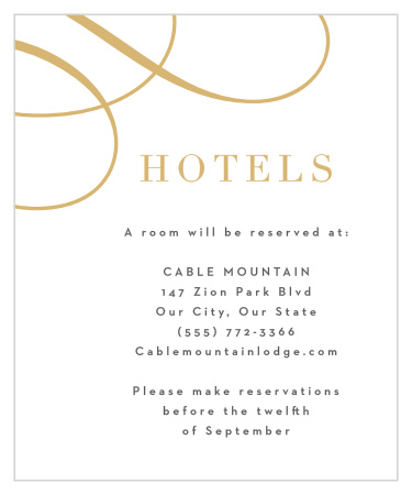 Inform out-of-town family and friends where you have booked a block of rooms with our Timeless Swirls Accommodation Cards.