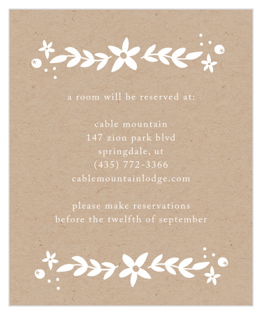 The playful florals and kraft background of the Silent Garden Accommodation Cards give them whimsically rustic appeal.