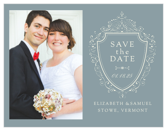 Declare your intent to wed with the vintage opulence of the Scrolling Monogram Save-the-Date Magnets.