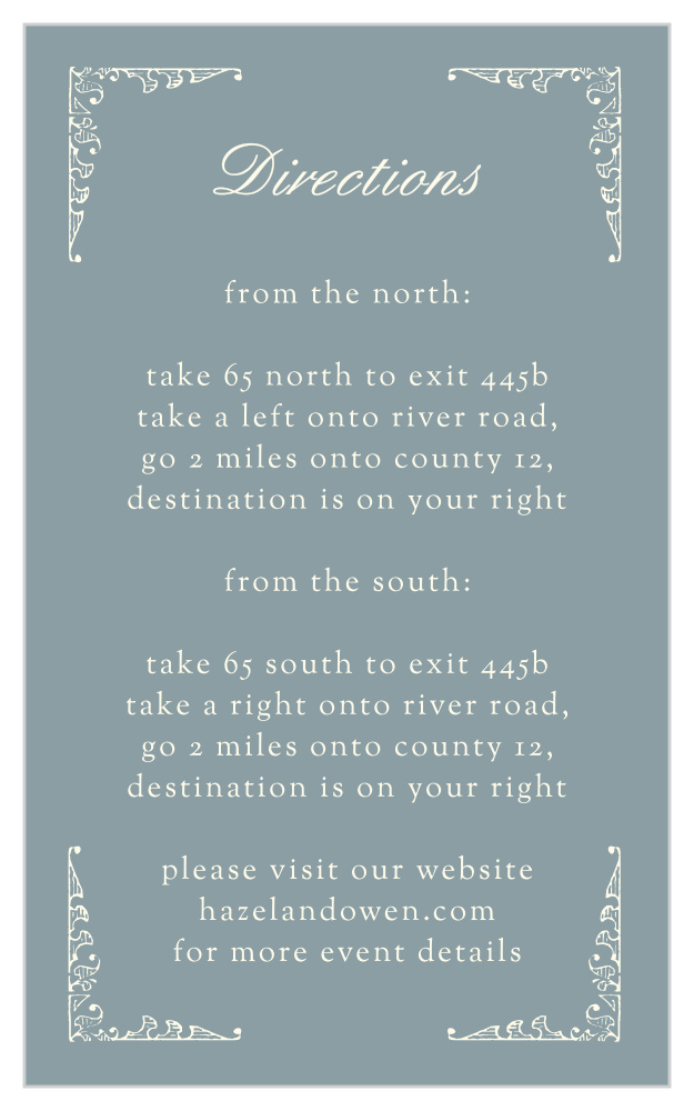 Scrolling Monogram Direction Cards