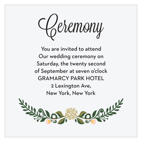Don’t crowd your invitation with too much information. Leave the specifics for this floral accented enclosure card.