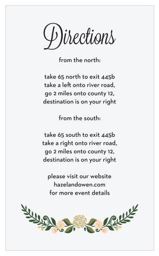 Don’t end up alone on your wedding day. Let your guests know just where to go with the illustrated floral style of the Laurel Crown Direction Cards.