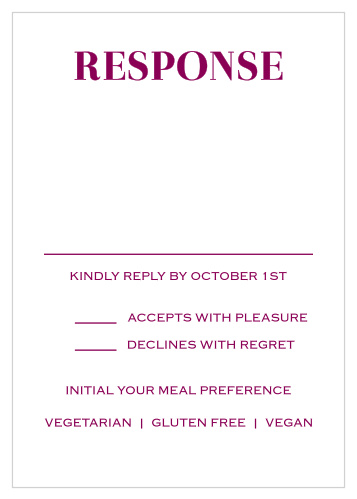With a color scheme that's an inverse of the primary invitation in this suite, Vintage Novel Response Cards offer a wonderfully simple card to help you keep track of a hopelessly complex day.