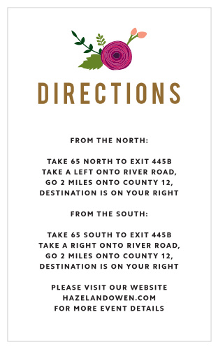 The title of our Bold Blooms Direction Cards is a block-style lettering, with thick characters, wide spacing, and an earthy pecan-color.