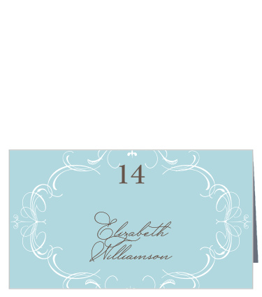 Elegant scrolling details frame your guests’ names and table numbers on the Flourish Charm Place Cards. 