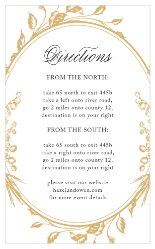 Send guests heading in the right direction to your elegant wedding venue with the Antique Chic Foil Direction Cards.