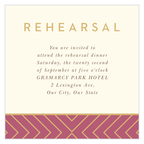 Bring family and friends the night before your wedding with our Geometric Perfection Rehearsal Cards to ensure everything goes smoothly.